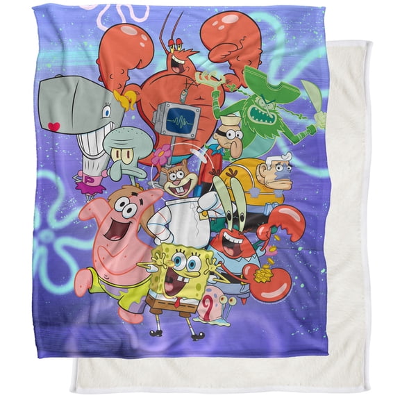 Spongebob Blanket, 50"x60" Spongebob Character Group Silky Touch Sherpa Back Super Soft Throw Blanket