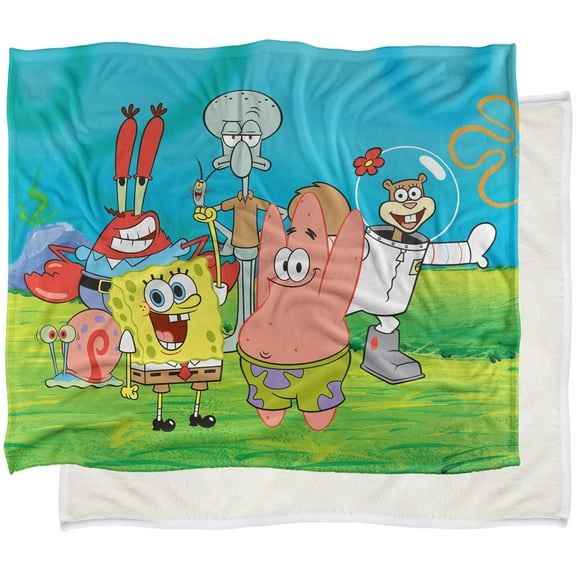 Spongebob Blanket, 50"x60" Spongebob Group Scene Silky Touch Sherpa Back Super Soft Throw Blanket