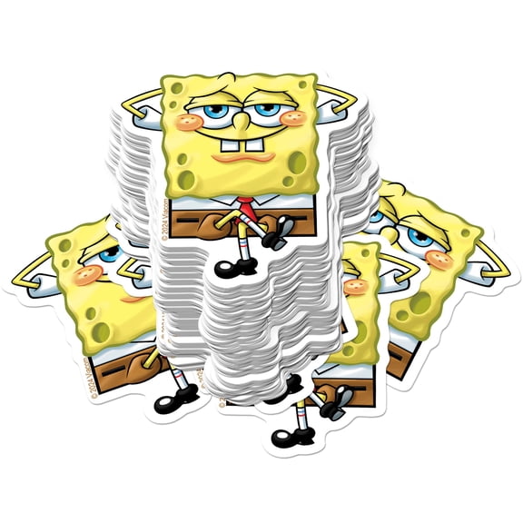Spongebob Chill Expression Sticker Pack 100ct  Die Cut Vinyl Large Deluxe Variety Set for Laptop, Water Bottle, Scrapbooking, Tablet & Indoor/Outdoor Use