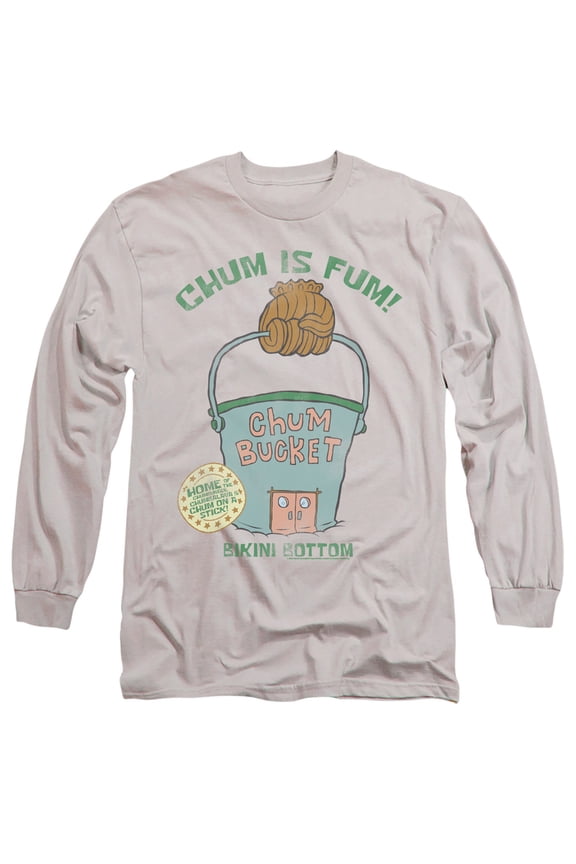 Spongebob Chum Bucket Unisex Adult Long-Sleeve T Shirt (Large) Silver
