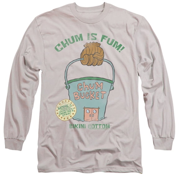 Spongebob Chum Bucket Unisex Adult Long-Sleeve T Shirt (Medium) Silver