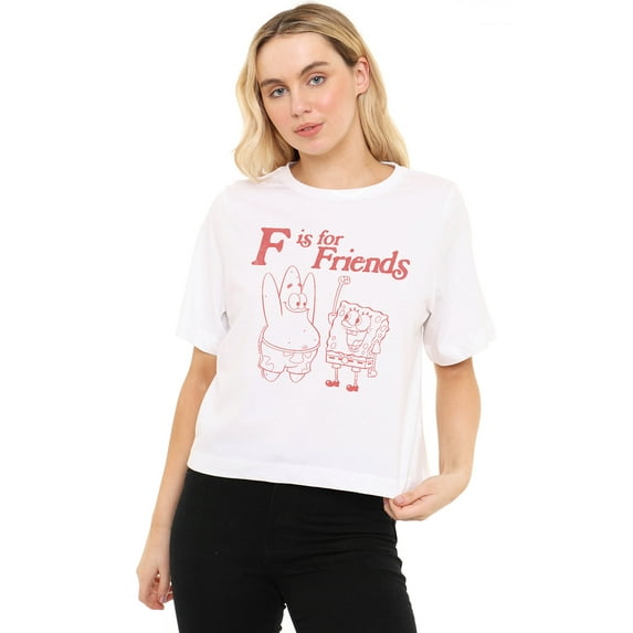 Spongebob F Is For Friends Women's Boxy Cropped T-Shirt Casual Graphic Tee