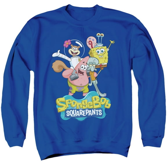 Spongebob Group Shot Unisex Adult Crewneck Sweatshirt (Small) Royal Blue
