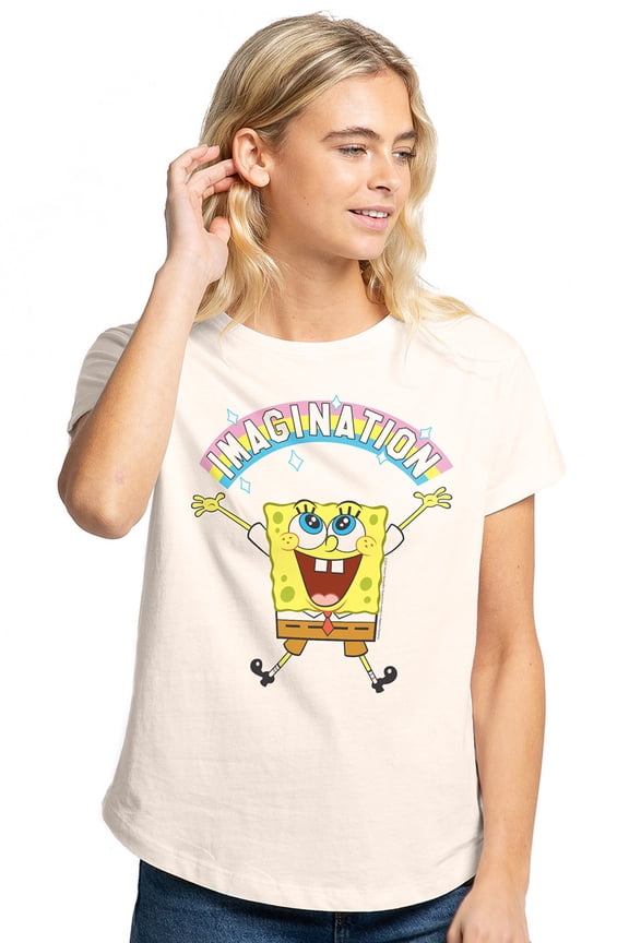 Spongebob Imagination Rainbow Women's Graphic T-Shirt Rolled Sleeve Tee
