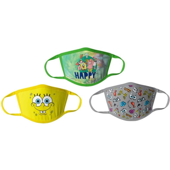 Spongebob Kids Cloth Face Masks Pack of 3 Multipack Washable Reusable Non-Medical