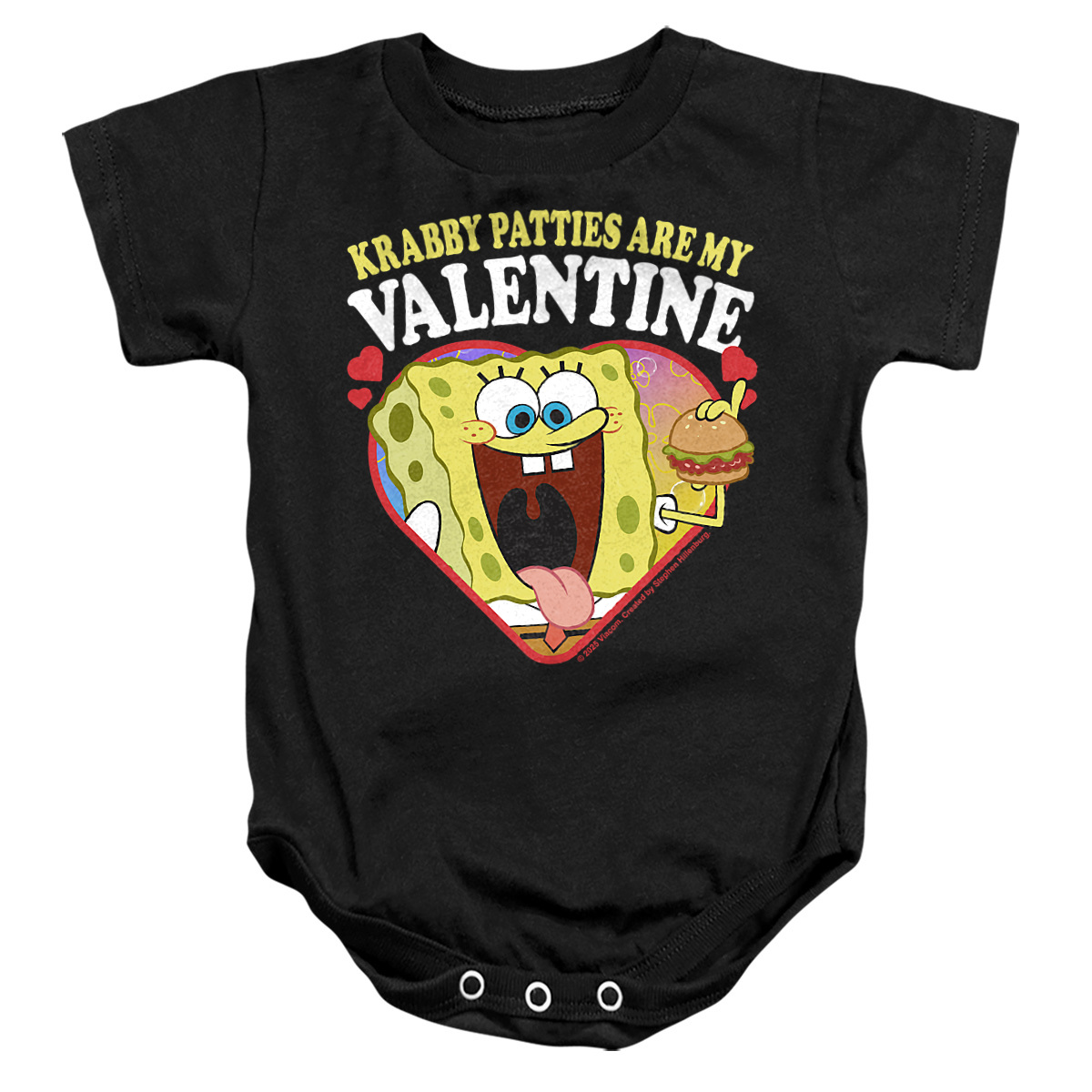 Mono con broches unisex para bebé Spongebob Krabby Patties are my Valentine, negro, talla pequeña