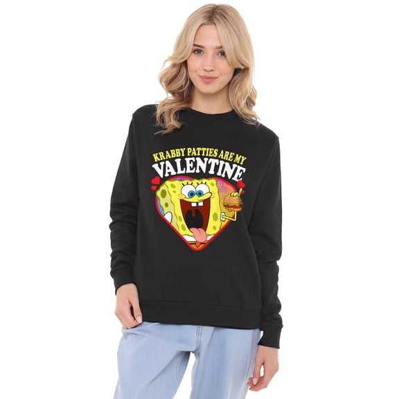 Spongebob Krabby Patties are my Valentine Women's Crew Sweatshirt, Black, Small