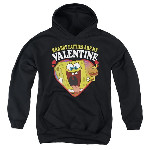 Spongebob Krabby Patties are my Valentine Youth Kids Boy/Girls Pull-Over Hoodie, Black, Large