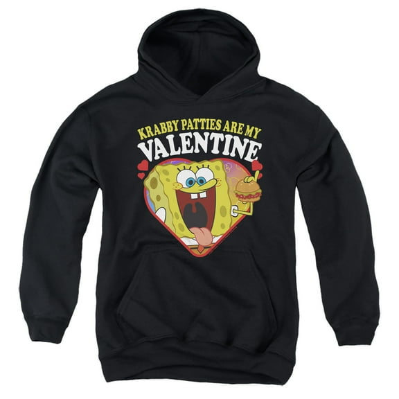 Spongebob Krabby Patties are my Valentine Youth Kids Boy/Girls Pull-Over Hoodie, Black, Small