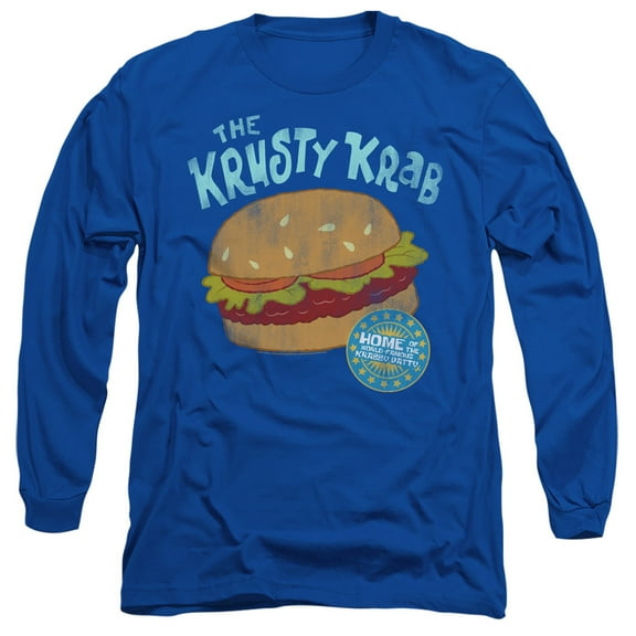 Spongebob Krusty Krab Unisex Adult Long-Sleeve T Shirt (Large) Royal Blue