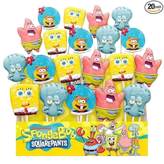 Bubblegum Kids SpongeBob Jumbo Lollipops, Hand Crafted Candy for Kids, 20-Pack