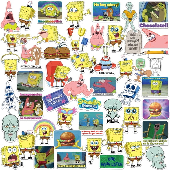 Spongebob Meme Sticker Pack 50ct – Die Cut Vinyl Large Deluxe Variety Set for Laptop, Water Bottle, Scrapbooking, Tablet & Indoor/Outdoor Use