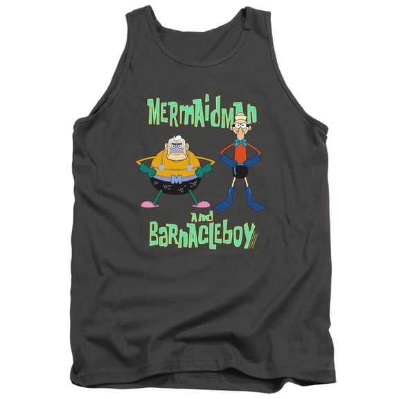 Spongebob Mermaid Man and Barnacle Boy Unisex Adult Tank Top,Charcoal, Medium