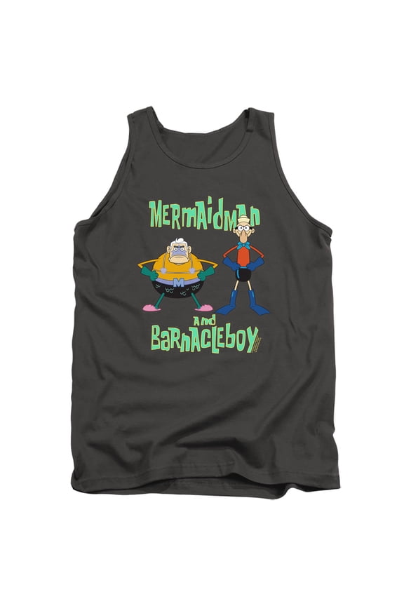 Spongebob Mermaid Man and Barnacle Boy Unisex Adult Tank Top,Charcoal, Medium