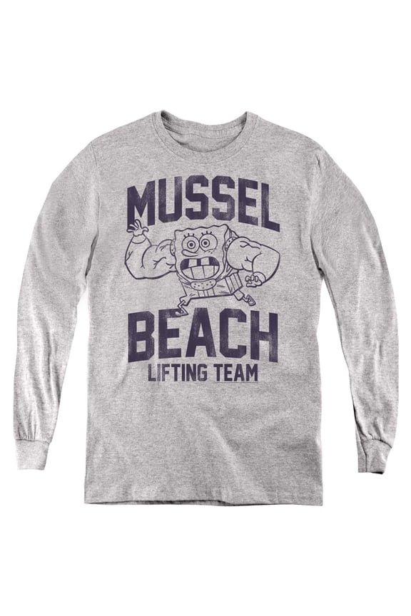 Spongebob Mussle Beach Lifting Team Youth Long Sleeve T shirt
