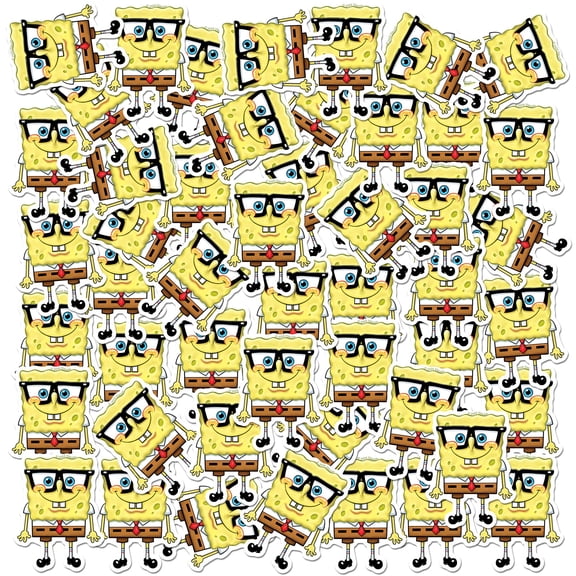Spongebob Nerdy Expression Sticker Pack 50ct Die Cut Vinyl Large Deluxe Variety Set for Laptop, Water Bottle, Scrapbooking, Tablet & Indoor/Outdoor Use
