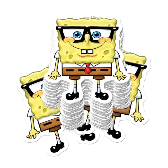 Spongebob Nerdy Expression Sticker Pack 50ct Stacked  Die Cut Vinyl Large Deluxe Variety Set for Laptop, Water Bottle, Scrapbooking, Tablet & Indoor/Outdoor Use