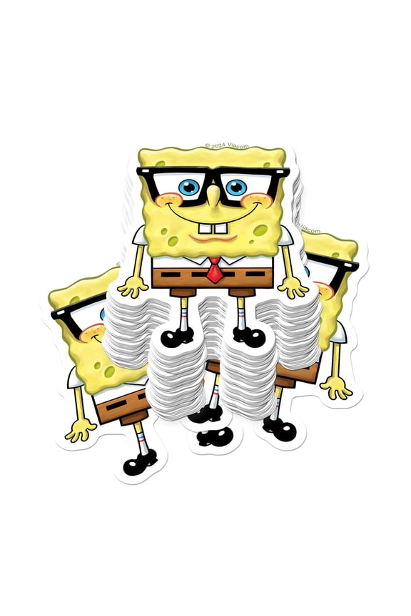 Spongebob Nerdy Expression Sticker Pack 50ct Stacked Die Cut Vinyl Large Deluxe Variety Set for Laptop, Water Bottle, Scrapbooking, Tablet & Indoor/Outdoor Use