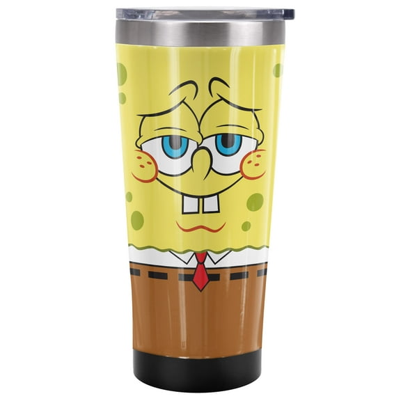 Spongebob Official Confident Face 20 oz Travel Tumbler, Stainless Steel, Vacuum Insulated with Leak Resistant Slide-Lock Lid