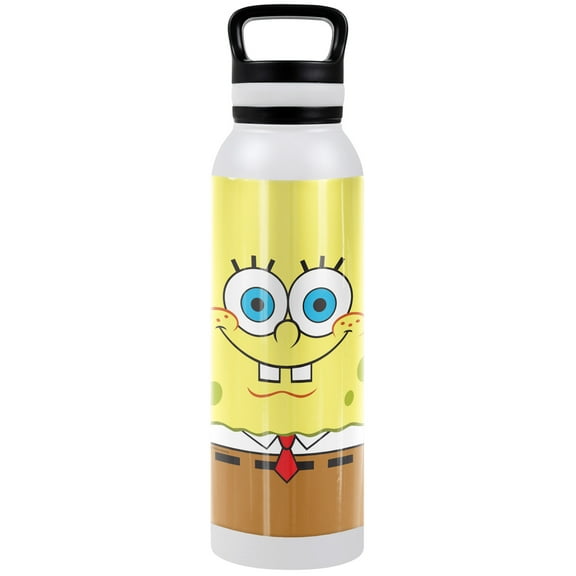 Spongebob Official Dual Face 24 oz Insulated Canteen Water Bottle, Leak Resistant, Vacuum Insulated Stainless Steel with Loop Cap, White