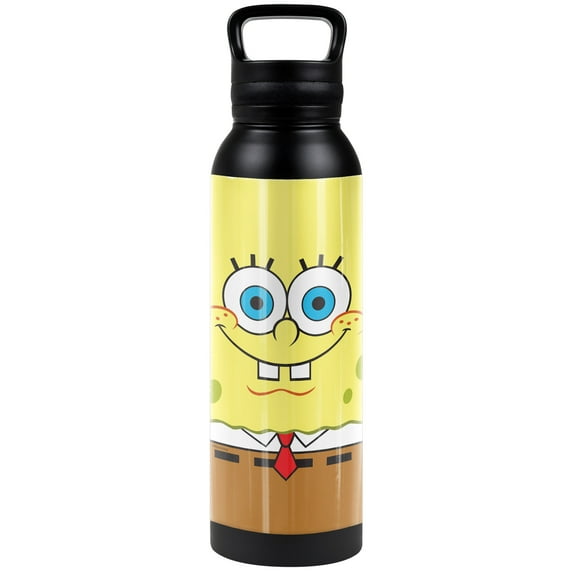 Spongebob Official Dual Face Logo 24 oz Insulated Canteen Water Bottle, Leak Resistant, Vacuum Insulated Stainless Steel with Loop Cap, Black