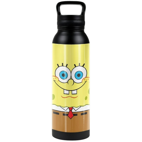 Spongebob Official Dual Face Logo 24 oz Insulated Canteen Water Bottle, Leak Resistant, Vacuum Insulated Stainless Steel with Loop Cap, Black