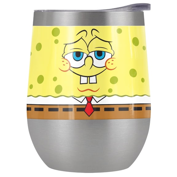 Spongebob Official Goofy Face 12 oz Stemless Tumbler, Stainless Steel Travel Cup|Lake Tumbler|Insulated with Leak Resistant Slide-Lock Lid