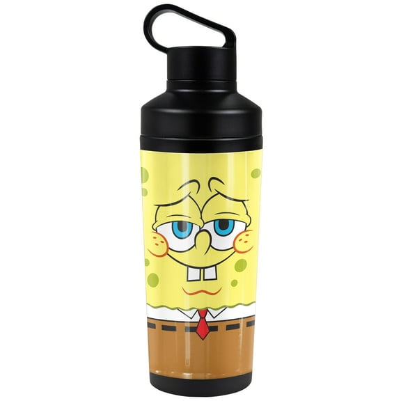 Spongebob Official Goofy Face 18 oz Insulated Water Bottle, Leak Resistant, Vacuum Insulated Stainless Steel with 2-in-1 Loop Cap
