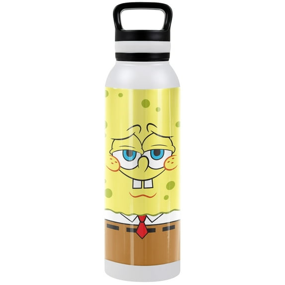 Spongebob Official Goofy Face 24 oz Insulated Canteen Water Bottle, Leak Resistant, Vacuum Insulated Stainless Steel with Loop Cap