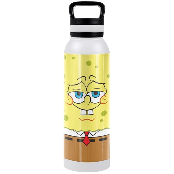 Spongebob Official Goofy Face 24 oz Insulated Canteen Water Bottle, Leak Resistant, Vacuum Insulated Stainless Steel with Loop Cap
