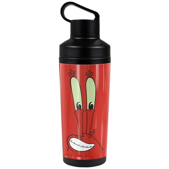 Spongebob Official Mr. Krab Face 18 oz Insulated Water Bottle, Leak Resistant, Vacuum Insulated Stainless Steel with 2-in-1 Loop Cap