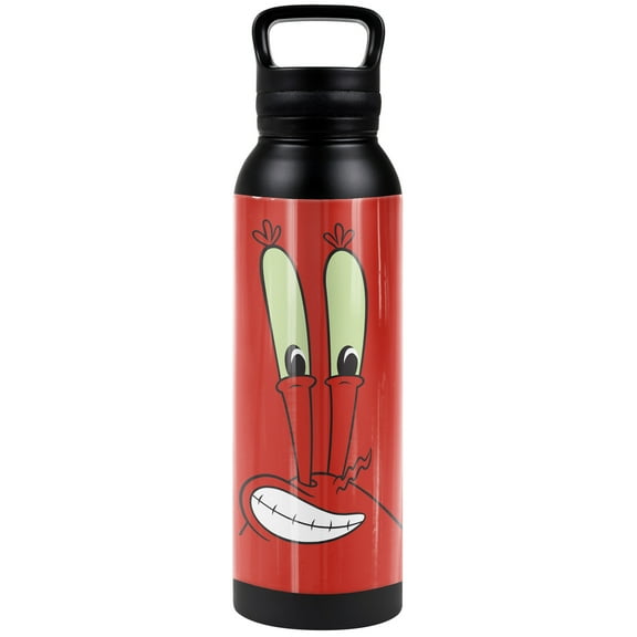 Spongebob Official Mr. Krab Face 24 oz Insulated Canteen Water Bottle, Leak Resistant, Vacuum Insulated Stainless Steel with Loop Cap