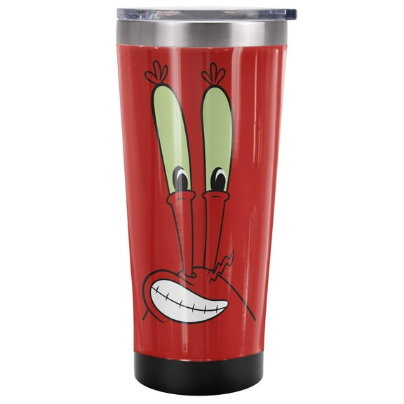 Spongebob Official Mr. Krabs Smile Face 20 oz Travel Tumbler, Stainless Steel, Vacuum Insulated with Leak Resistant Slide-Lock Lid