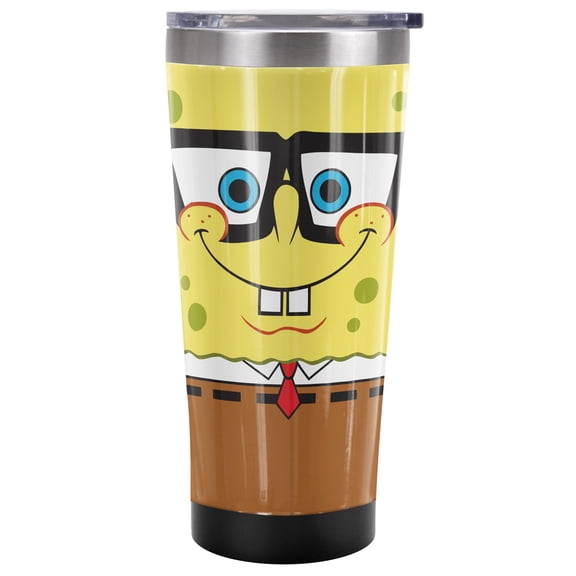 Spongebob Official Nerd Face 20 oz Travel Tumbler, Stainless Steel, Vacuum Insulated with Leak Resistant Slide-Lock Lid
