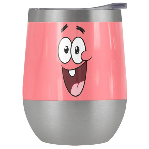 Spongebob Official Patrick Joyful Face 12 oz Stemless Tumbler, Stainless Steel Travel Cup|Lake Tumbler|Insulated with Leak Resistant Slide-Lock Lid