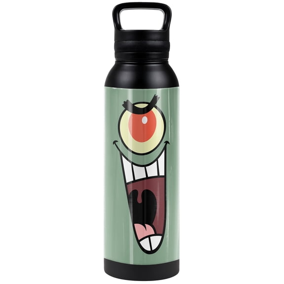 Spongebob Official Plankton Face 24 oz Insulated Canteen Water Bottle, Leak Resistant, Vacuum Insulated Stainless Steel with Loop Cap