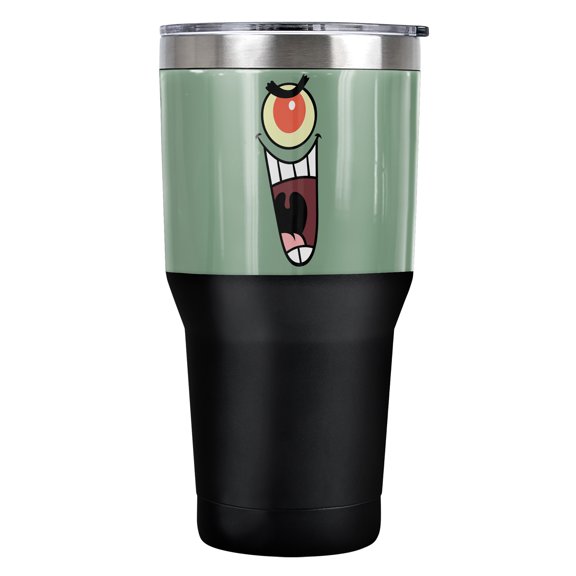 Spongebob Official Plankton Face 30 oz Travel Tumbler, Stainless Steel, Vacuum Insulated with Leak Resistant Slide-Lock Lid