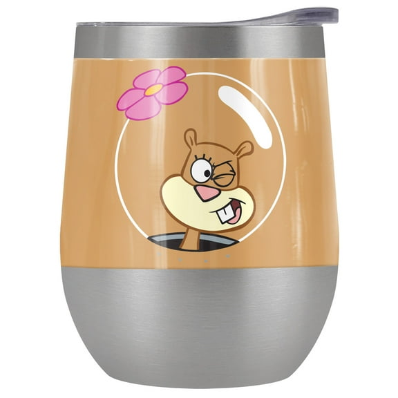 Spongebob Official Sandy Wink Face 12 oz Stemless Tumbler, Stainless Steel Travel Cup|Lake Tumbler|Insulated with Leak Resistant Slide-Lock Lid