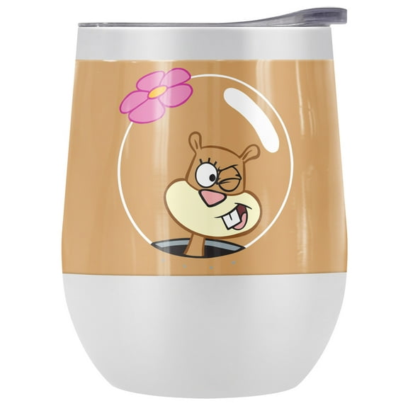 Spongebob Official Sandy Wink Face 12 oz Stemless Tumbler, Stainless Steel Travel Cup|Lake Tumbler|Insulated with Leak Resistant Slide-Lock Lid