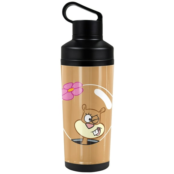 Spongebob Official Sandy Wink Face 18 oz Insulated Water Bottle, Leak Resistant, Vacuum Insulated Stainless Steel with 2-in-1 Loop Cap