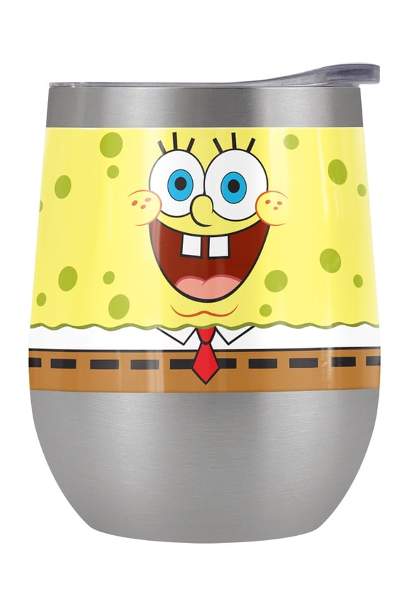 Spongebob Official Sponge Face 12 oz Stemless Tumbler, Stainless Steel Travel Cup|Lake Tumbler|Insulated with Leak Resistant Slide-Lock Lid