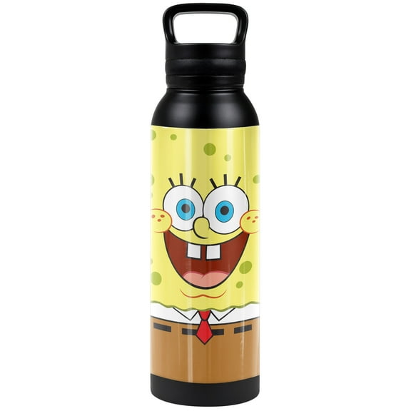 Spongebob Official Sponge Face 24 oz Insulated Canteen Water Bottle, Leak Resistant, Vacuum Insulated Stainless Steel with Loop Cap