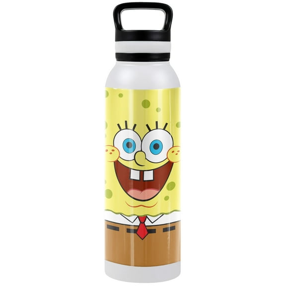 Spongebob Official Sponge Face 24 oz Insulated Canteen Water Bottle, Leak Resistant, Vacuum Insulated Stainless Steel with Loop Cap