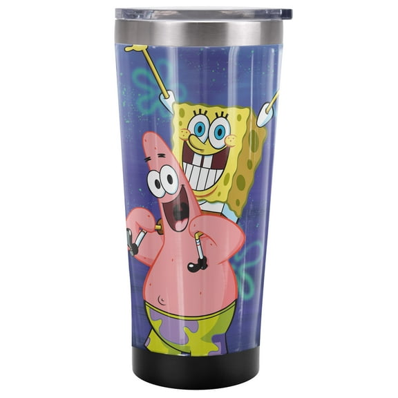 Spongebob Official Spongebob And Patrick Cropped 20 oz Travel Tumbler, Stainless Steel, Vacuum Insulated with Leak Resistant Slide-Lock Lid