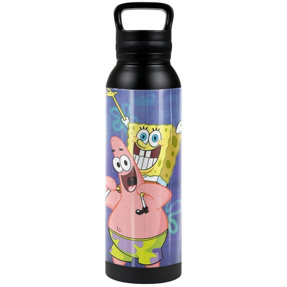Spongebob Official Spongebob And Patrick Cropped 24 oz Insulated Canteen Water Bottle, Leak Resistant, Vacuum Insulated Stainless Steel with Loop Cap