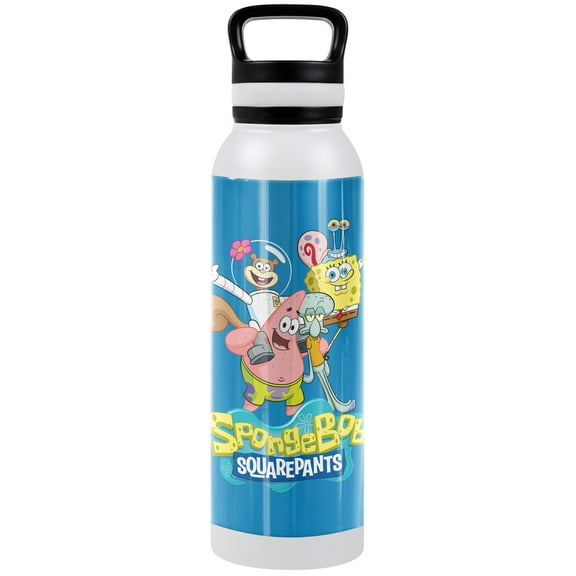 Spongebob Official Spongebob Group Shot 24 oz Insulated Canteen Water Bottle, Leak Resistant, Vacuum Insulated Stainless Steel with Loop Cap