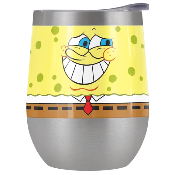 Spongebob Official Spongebob Guilty Face 12 oz Stemless Tumbler, Stainless Steel Travel Cup|Lake Tumbler|Insulated with Leak Resistant Slide-Lock Lid