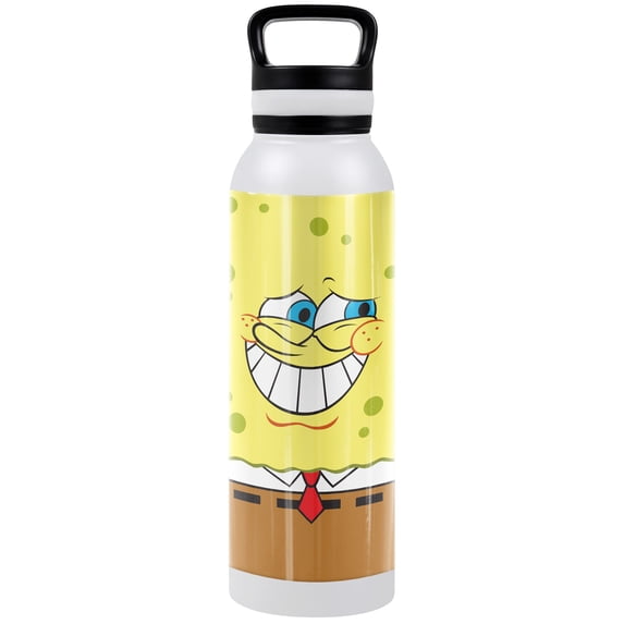 Spongebob Official Spongebob Guilty Face 24 oz Insulated Canteen Water Bottle, Leak Resistant, Vacuum Insulated Stainless Steel with Loop Cap