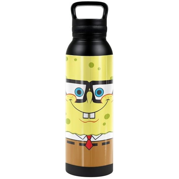 Spongebob Official Spongebob Nerd Face 24 oz Insulated Canteen Water Bottle, Leak Resistant, Vacuum Insulated Stainless Steel with Loop Cap