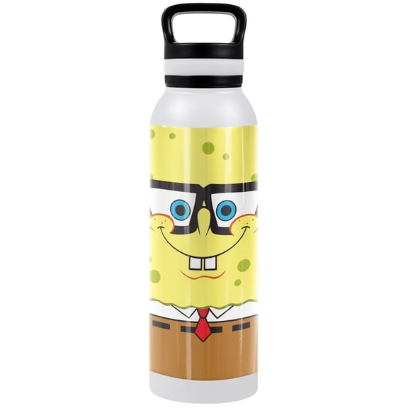 Spongebob Official Spongebob Nerd Face 24 oz Insulated Canteen Water Bottle, Leak Resistant, Vacuum Insulated Stainless Steel with Loop Cap